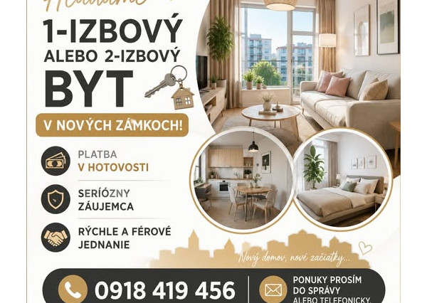 Hľadáme 1 alebo 2 izbový byt v Nových Zámkoch